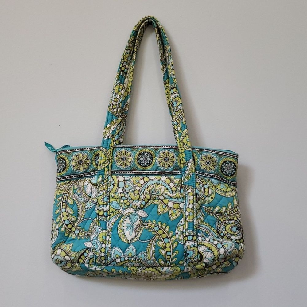 Vera Bradley Purse Lime Turquoise Paisley Quilted Tote Bag